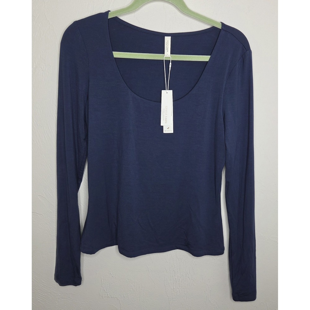 *NEW w/Tags Gentle Fawn Navy Scoop Neck Long Sleeve‎ Blouse Top Women Size Large